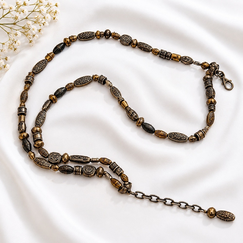 Express Mixed Metal Beaded Chain Belt Silver Gold Boho Adjustable Made in Korea